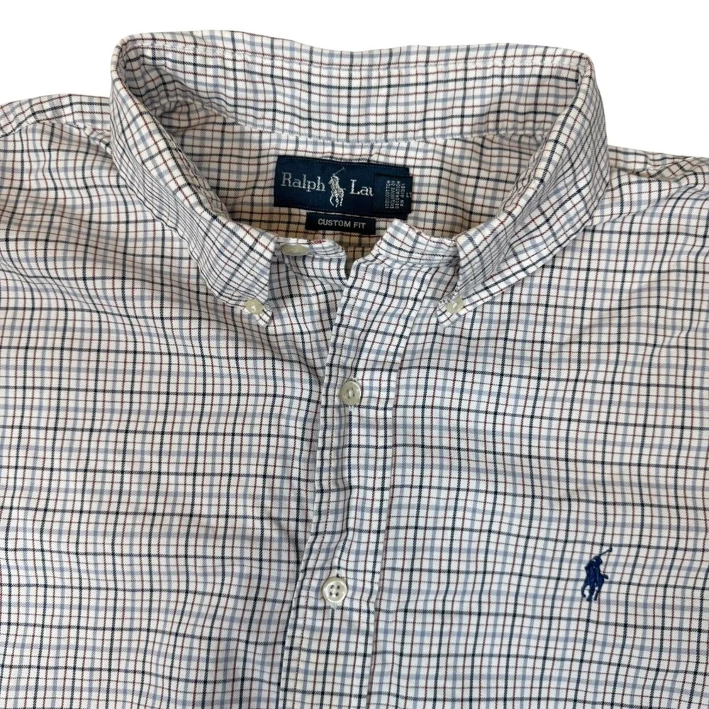 Ralph Lauren Mens‎ XXL Custom Fit Multicolor Plaid Button Down Shirt Cotton